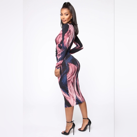 Fashion Nova Artistic Side Midi Dress - Muave/Navy Combo, Size XL - Picture 3 of 6